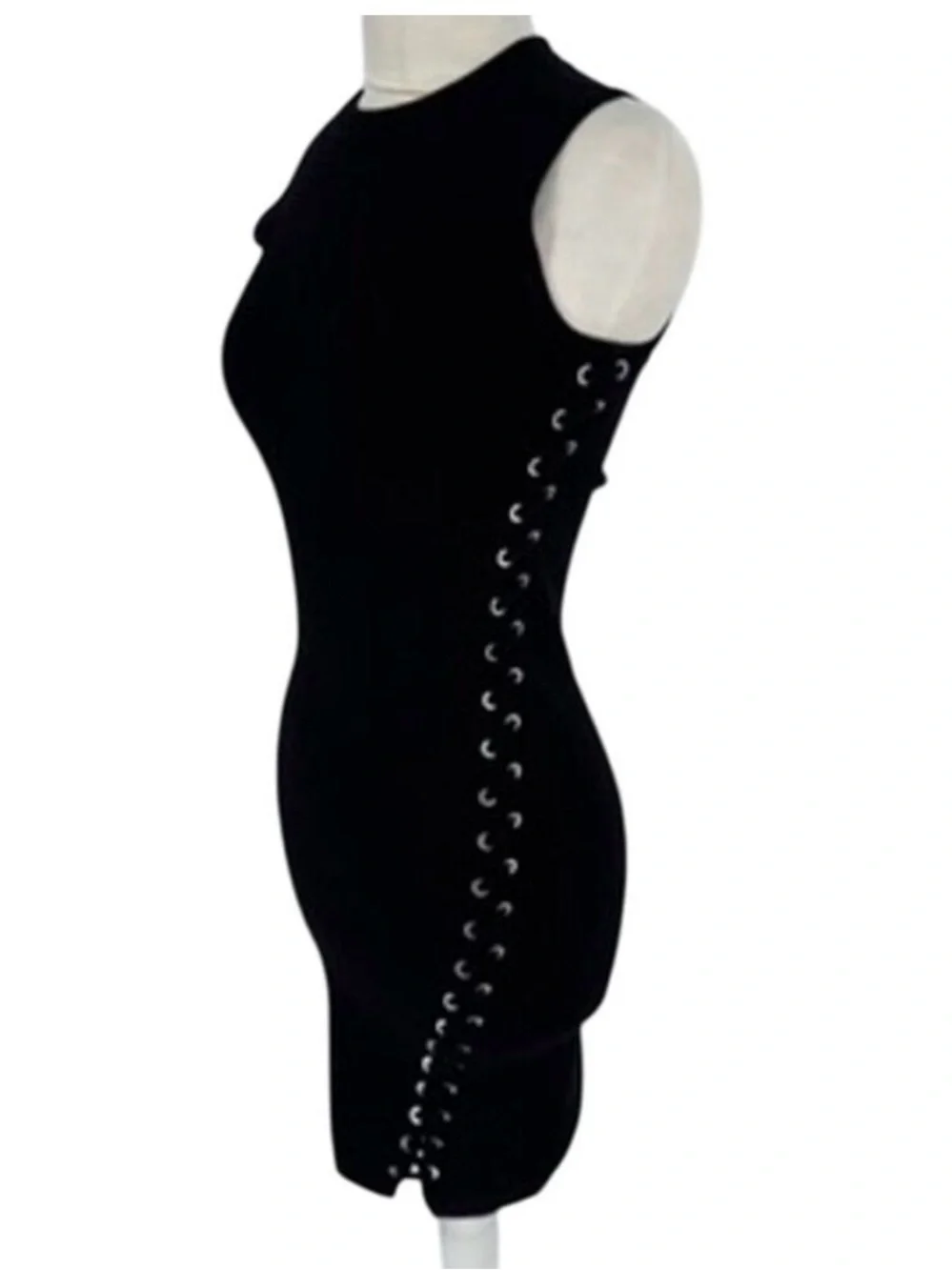 All Saints Amara Dress Black Size Small Knit Sleeveless Laced Bodycon